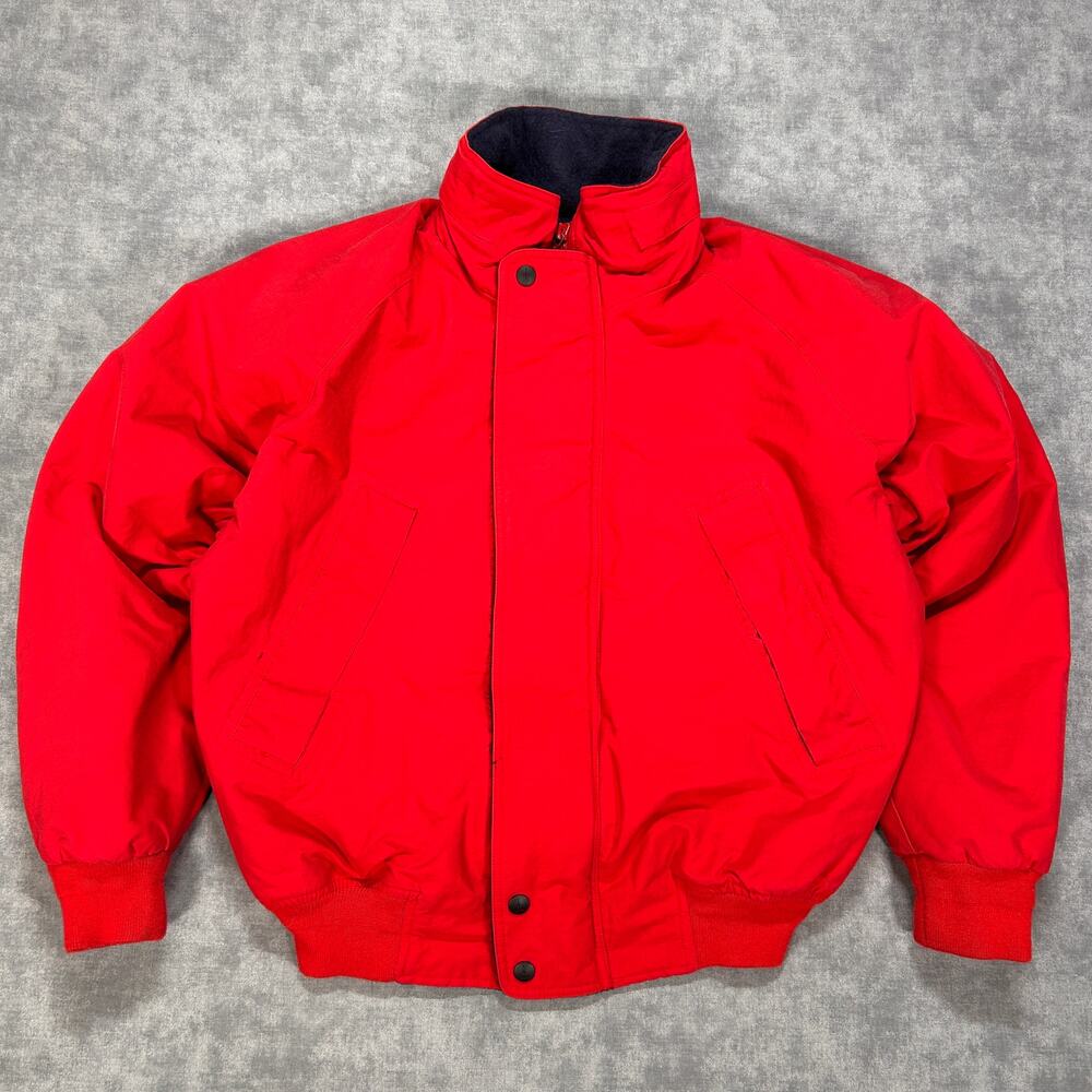 Vintage 90s Nautica Competition Red Bomber Jacket Fleece Lined Mens Large